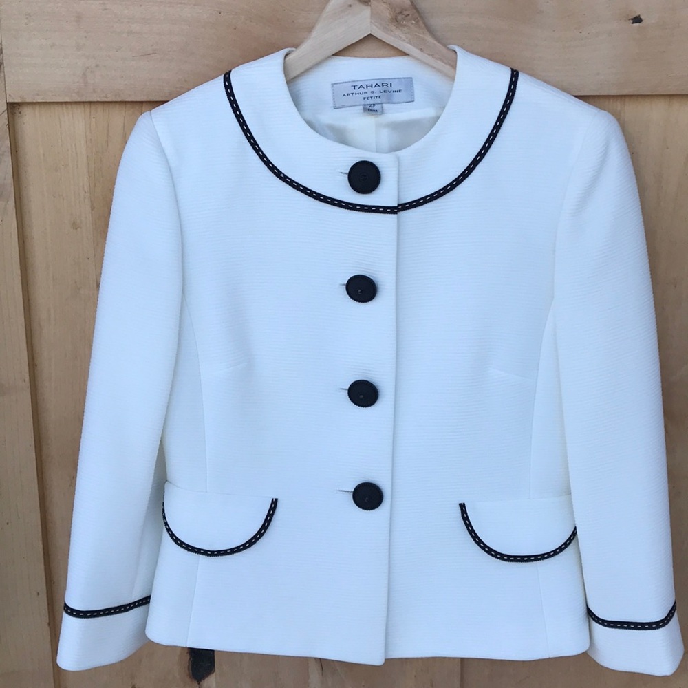 Tahari cream and black suit. 4p